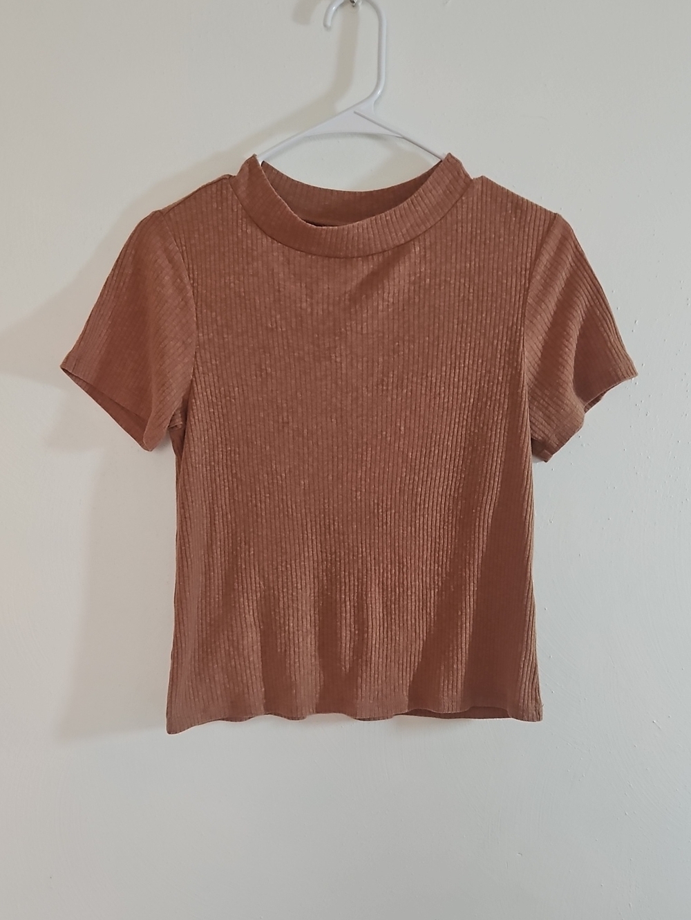 bp Ribbed Short Sleeve Mock Neck Top - Brown Rust